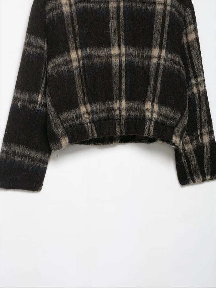 TFMLN Elegant Women Lapel Checkered Coat Casual Buttons Single Breasted Long Sleeve Short Coats Female 2025 Autumn New Jacket