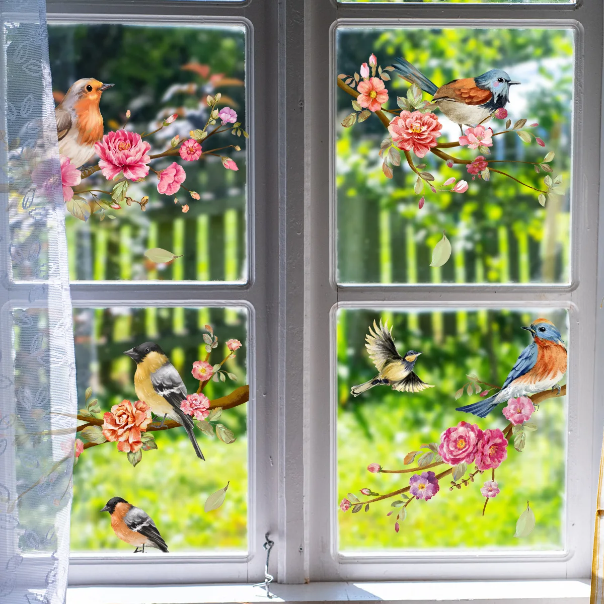 Spring Summer Tree Branch Bird Stickers Window Cling Butterfly Decals Glass Door Decoration Home Fridge Kids Room No Glue Vinyl window stickers