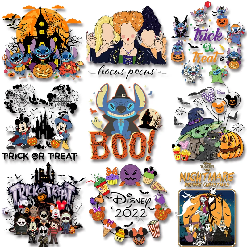 

Disney Halloween cartoon character Stitch Jack Minnie Mickey pattern Iron On Transfer Clothing Thermoadhesive Patches Applique