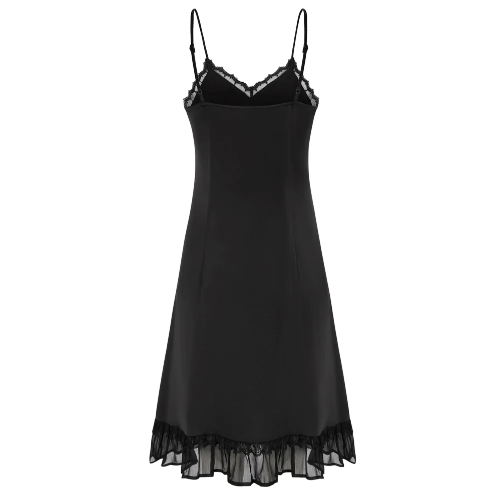 BP Women Lace Trim Full Slip Comfy Spaghetti Strap V-Neck Ruffled For Women Under Dresses Adjustable Spaghetti Strap Cami Dress