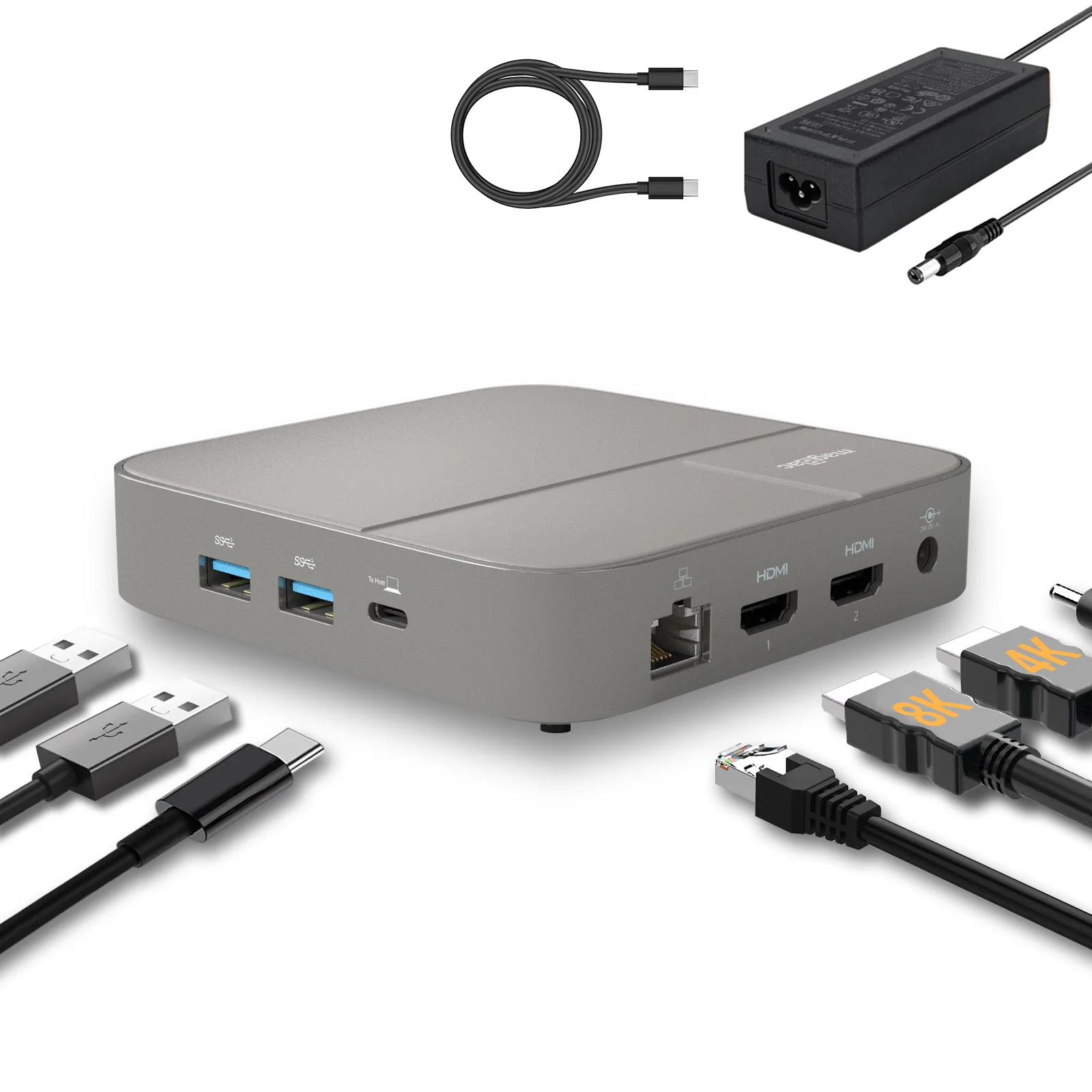 Docking Station 8K Con Adattatore Di Alimentazione Da 130W Sd4.0 Doppio Monitor Hdmi 4K @ 60Hz Per Hub Usb C Per Laptop Thunderbolt 4/3 Dell Xps Macbo