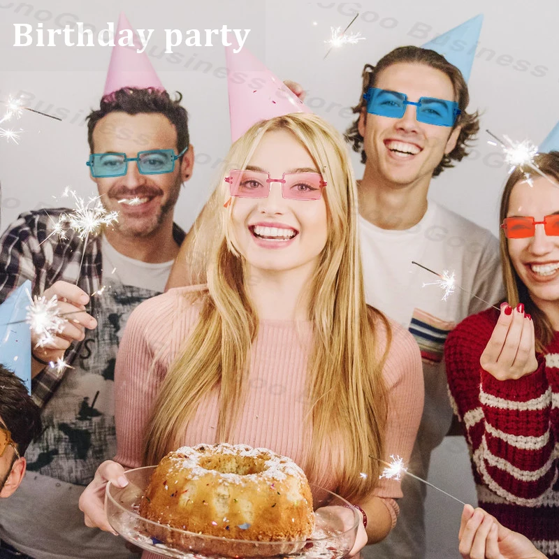 Rimless Rectangle Party Sunglasses Retro Square Glass UV400 Glasses Wedding Birthday Outdoor Decor 12-100Pcs