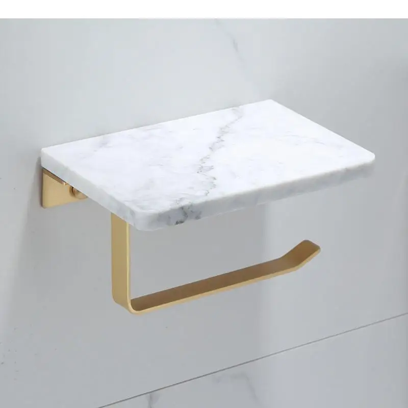 

Natural Marble Paper Towel Holder Wall-mounted Towel Holder Brass Hooks Tissue Holder Punch-free Towel Rack Bathroom Shelves