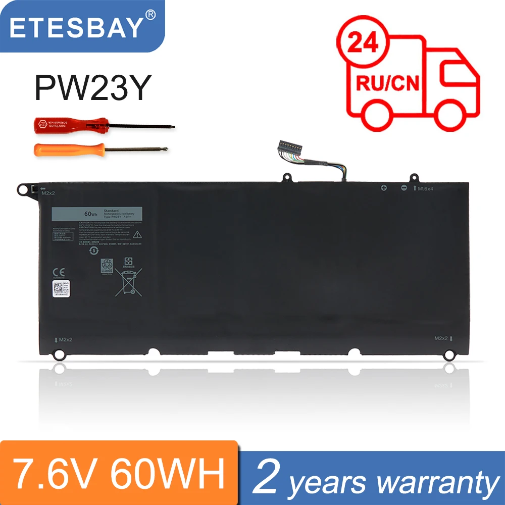 Etesbay-bateria do Portátil para Dell Pw23y Xps 13 9360 9350 13d 9343 Rnp72 Jd25g Jhxpy Rwt1r P54gtp1gt 5k9cp Din02 7.6v 60wh