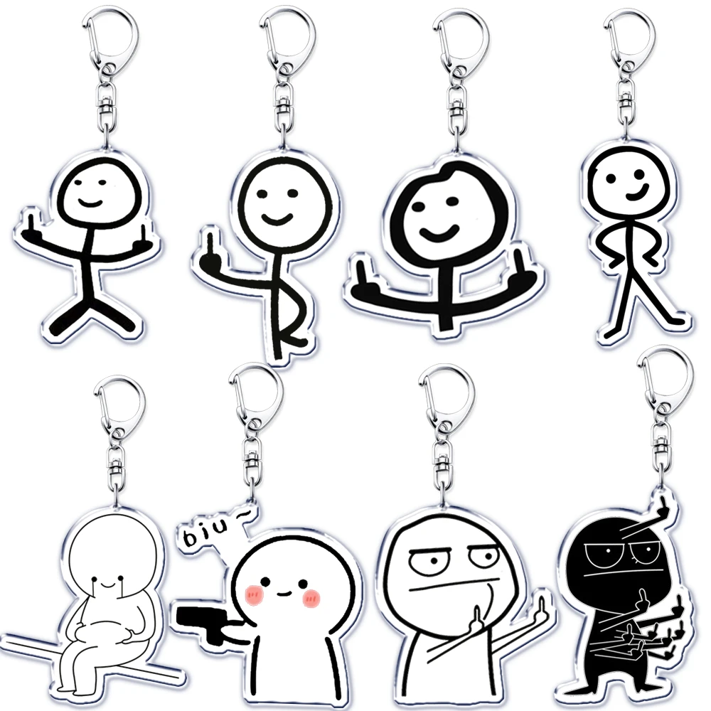 Keychain Funny Meme Stickman Middle Finger Line Art Stick Figures Pendant For Women Accessories Friends Fans Gift