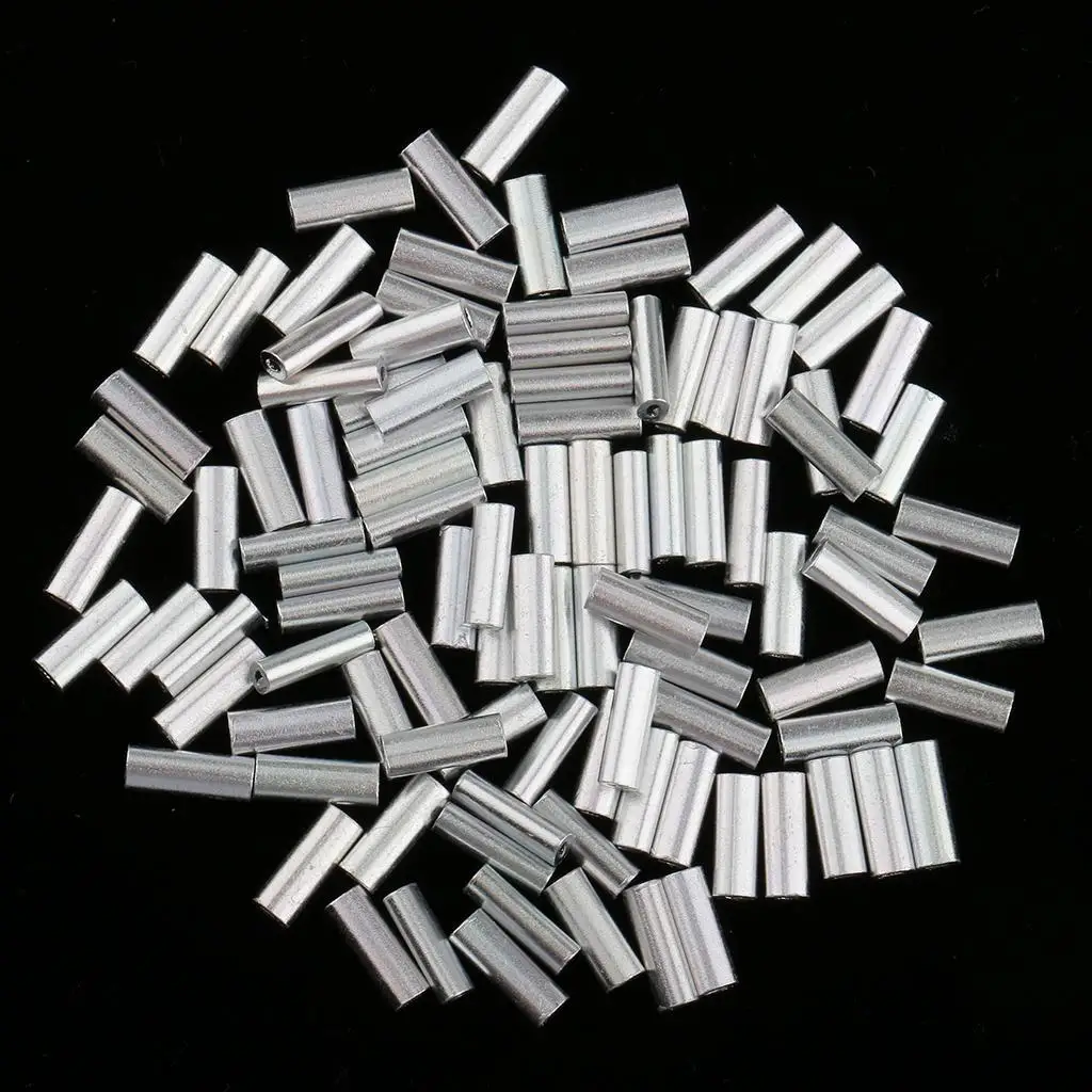2x 100pcs Aluminum Single Barrel Fishing Leader s Sleeves Fish Accessories