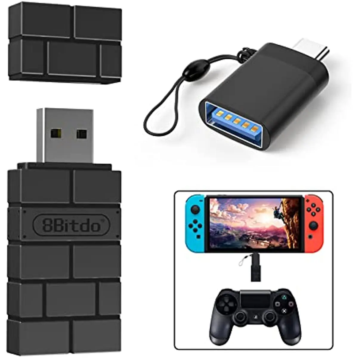 8Bitdo Wireless Controller USB Adapter 2 Gamepad Receiver Mini USB Switch Converter for  Switch OLED, Mac, PS5, with OTG Adapter