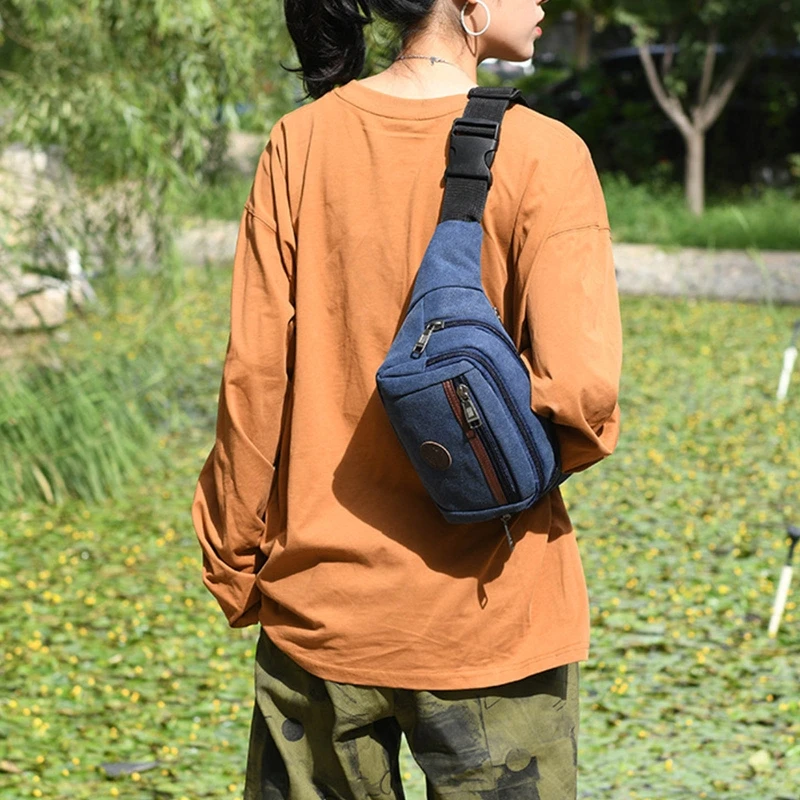 Fashion Men Canvas Waist Bag Fanny Pack Sport Money Belt Hip Chest Crossbody Shoulder Purse