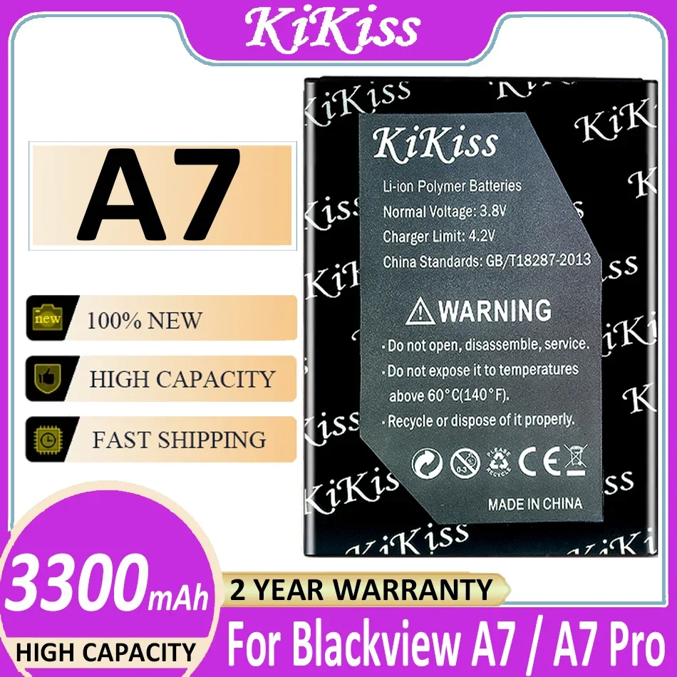 

3300mAh KiKiss High Quality Mobile Phone Battery for Blackview A7 / A7 Pro A7Pro Replacement Batteries + Track Code