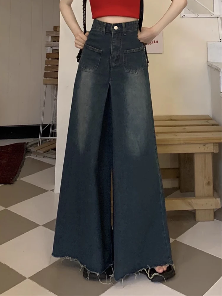 

COCHONNET Big Flared Pants Loose Summer High Waist Slim Wide Leg Jeans All-Match Mopping Pants