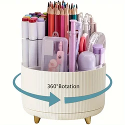 360° Rotating Desktop Pen and Pencil Holder with 5 Slots for Office and School Organization (Cream)