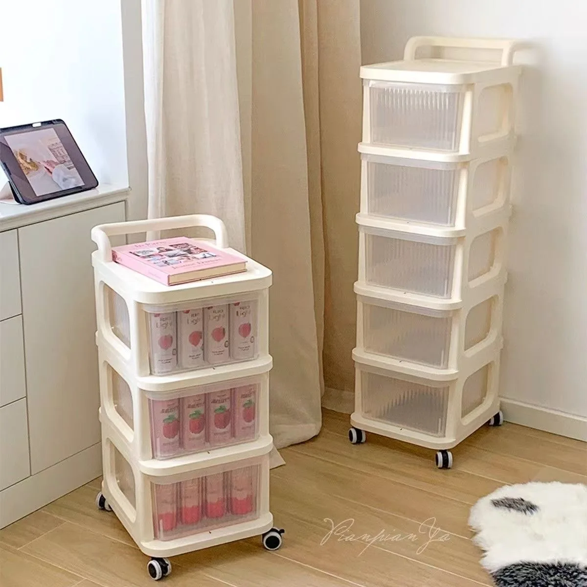Multi-Layer Transparent Trolley Storage Shelf Trolley Organizer Drawer-Type Rolling Storage Mobile Cosmetics Snack Rack storage rack rolling storage cart