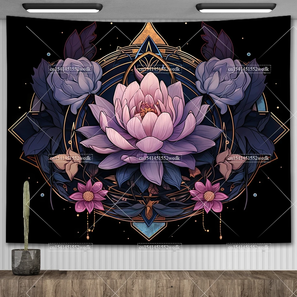 Boho Lotus Flower Wall Hanging Tapestry Colorful Landscape Floral