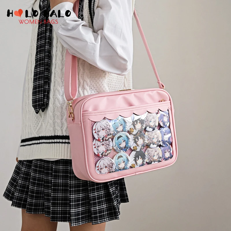 

Badge Display Ita Bag Women Clear Messenger Bag JK Sweet Lolita Shoulder Bag Japanese Style Girls Purses and Handbags PVC Pocket
