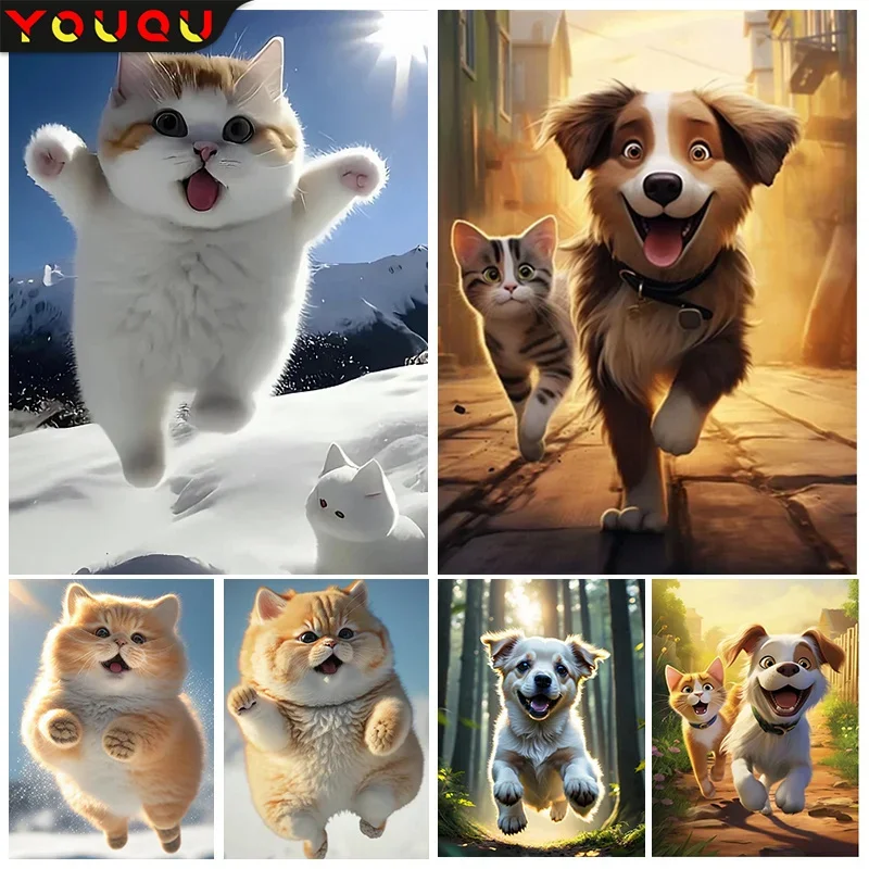 

YOUQU животные, алмазная живопись, кот, алмазная вышивка, DIY Собака, бриллиант, фотография, подарки