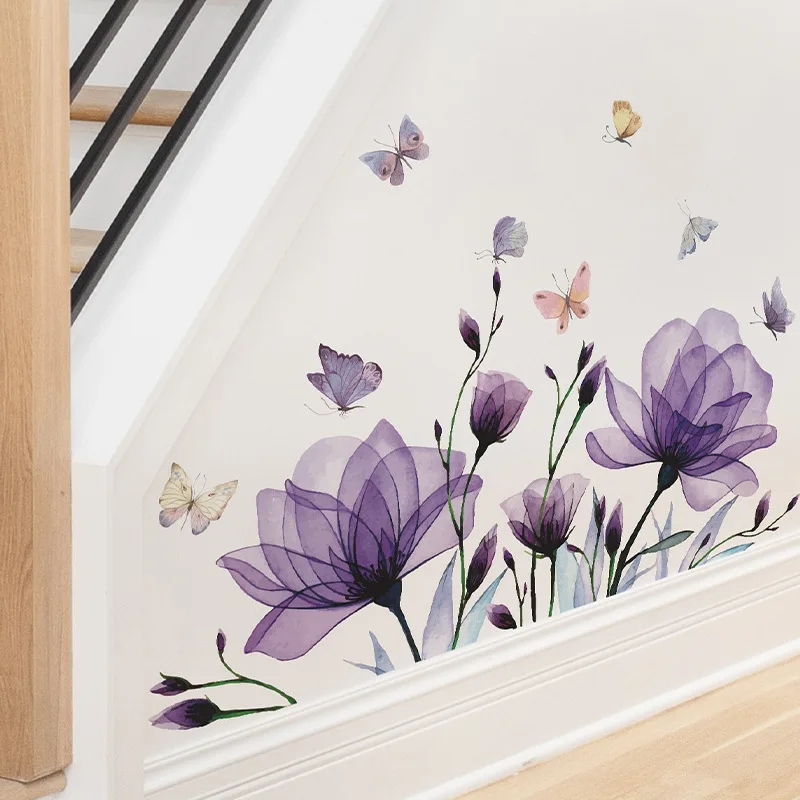 Romantic Purple Floral Butterfly Wall Stickers
