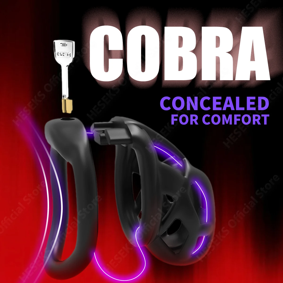 HESEKS Cobra Chastity Device for Sissy Beginner Invisible Lock 3D Penis Cock Cage with 4 Rings Bondage Exercise BDSM Sex Toys penis chastity cage chastity lock sex toy chastity cage accessory penis cock ring