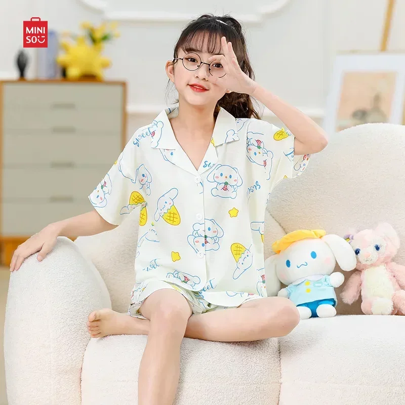 

Miniso Cinnamoroll летний детский пижамный комплект Аниме понравилось Hello Kitty удобная одежда для сна с коротким рукавом для девочек и мальчиков домашняя одежда