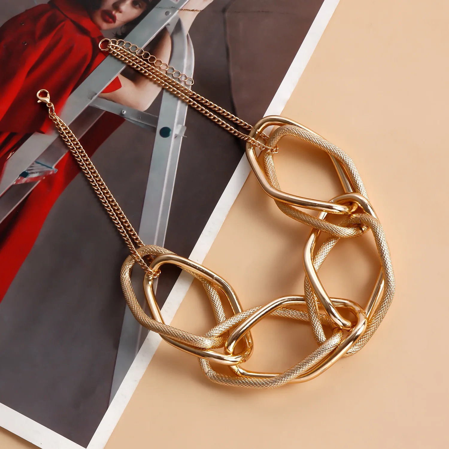 Punk Geometric Multi Layered Exaggerated Chain Hip Hop Necklace Women's Fashion Cool Cross-Border Jewelry Accessories