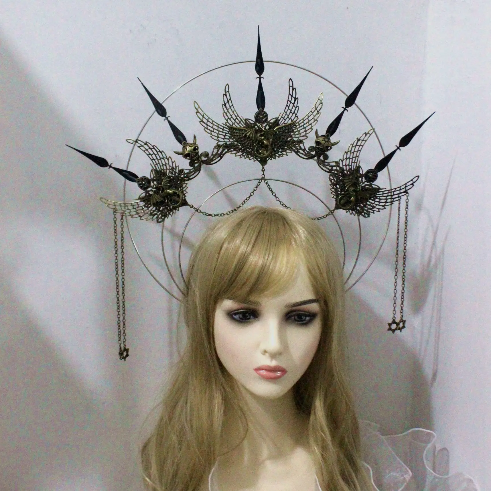 Filigree Wing Skull Flower Angel Gold Halo Punk Style Headpiece Festival Celestial Sunburst Gothic Crown Couronne DIY Material gothic ii gold edition pc