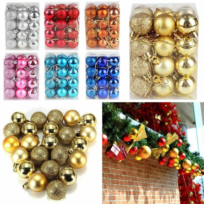 thumbnail image 5 of Caja de 24/12 bolas de Navidad de 3 cm para adornos de árbol de Navidad, decoración navideña, decoración para fiestas, color champán y rojo, regalo de Año Nuevo, 5 of 6