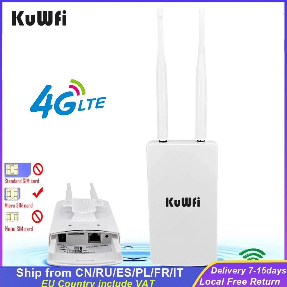 KuWFi Router 4G esterno impermeabile 150Mbps CAT4 LTE Router 3G/4G SIM