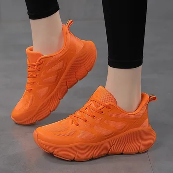 Women's Orange Sneakers Breathable Mesh Sneakers Woman Tennis Shoes Outdoor Thick Sole Casual Sports Shoes Ladies Sneakers 1