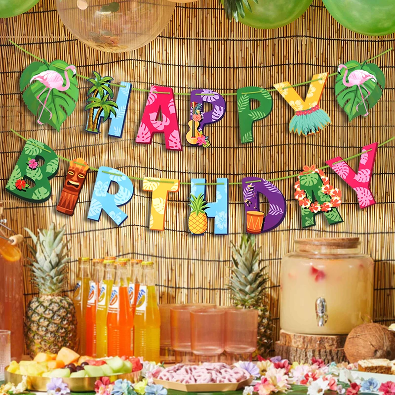 Hawaiian Party Decoration Happy Birthday Garland Cartoon Flamingo Pineapple