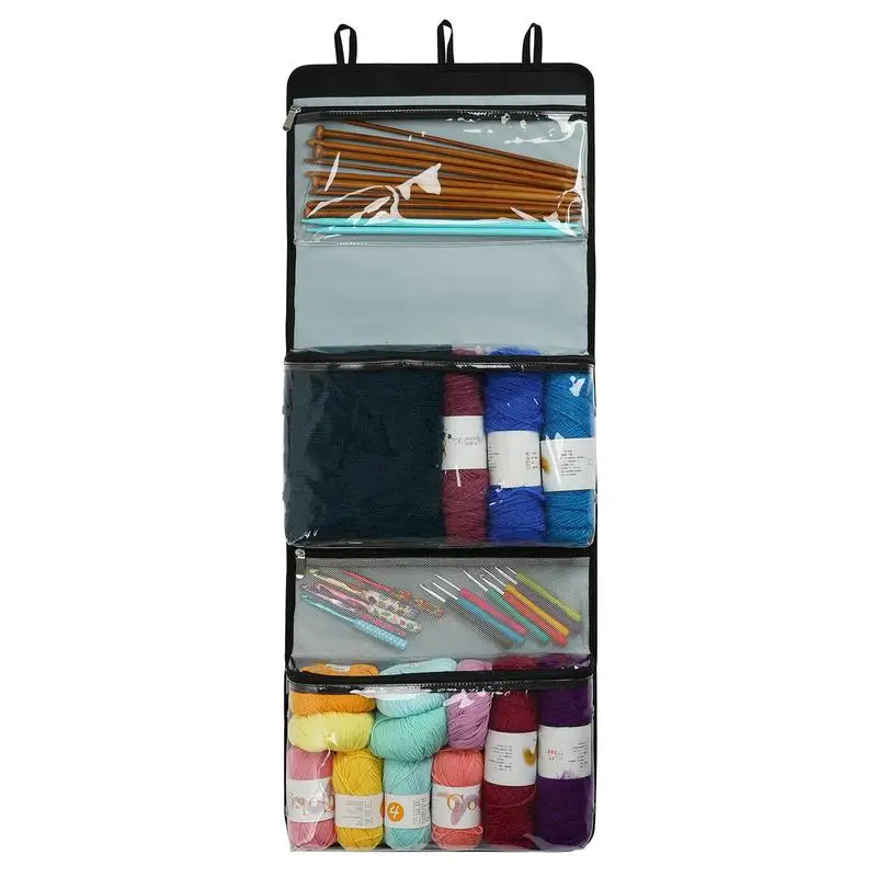 

Yarn Organizer Knitting Bag Yarn Storage Knitting Tote Large Capacity Design 4 Clear Compartments Stainless Steel Hook