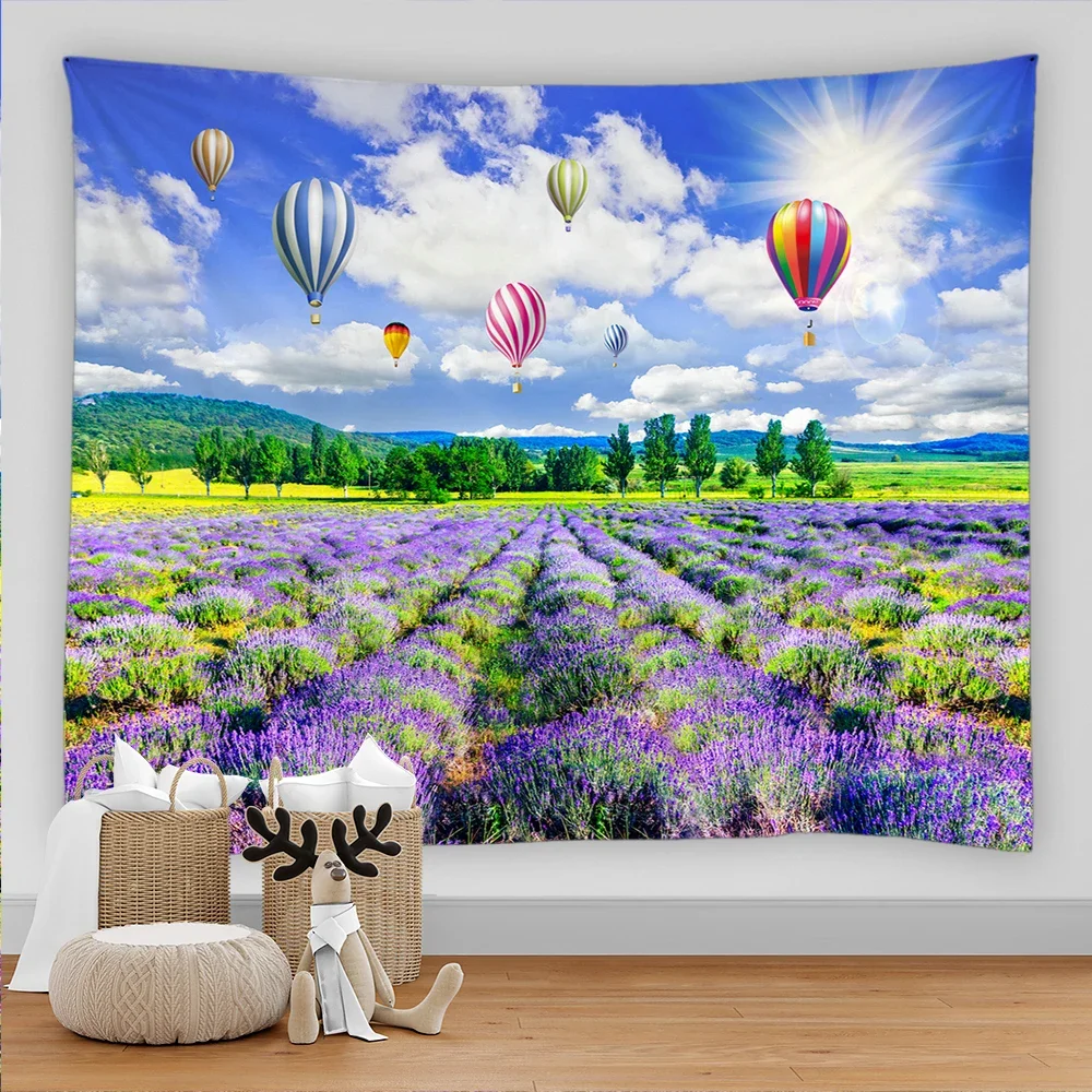 3D Printed Purple Lavender Flower Tapestry Rural Garden Scenery Wall Hanging Art Asthetic Room Decor Kawaii Room Accessories
