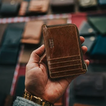 Portafogli in Pelle Pieno Fiore CONTACTS con Protezione RFID, Porta Carte, Mini Custodia, Portafoglio con Cerniera per Uomo, Portamonete, Piccola Tasca
