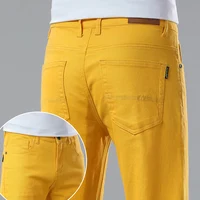 New Autumn Men's Yellow Pink Red Slim Jeans Classic Straight Elasticity Denim Pants Male Brand Stretch Skinny Colorful Trousers 1