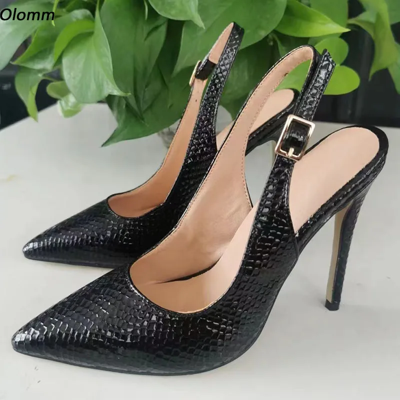 

Olomm New Fashion Women Pumps Snake Pattern Sexy Stiletto High Heels Pointed Toe Elegant Black Shoes Ladies US Plus Size 5-15