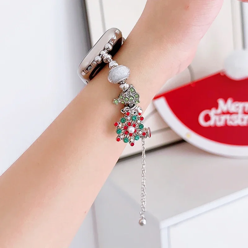 Christmas Bracelet for Apple Watch Band 44mm 42 45mm 38 40 41 49 Ultra Metal Agate Strap for iWatch Series 9 8 7 6 SE 5 4 Correa