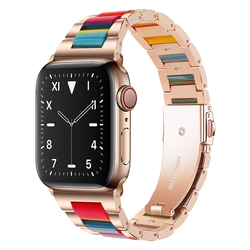 Metal+ resin strap for Apple watch band 45mm 41mm 44mm 42mm 40mm 38mm Women's bracelet wrist correa iwatch 7 6 5 4 3 Accessories