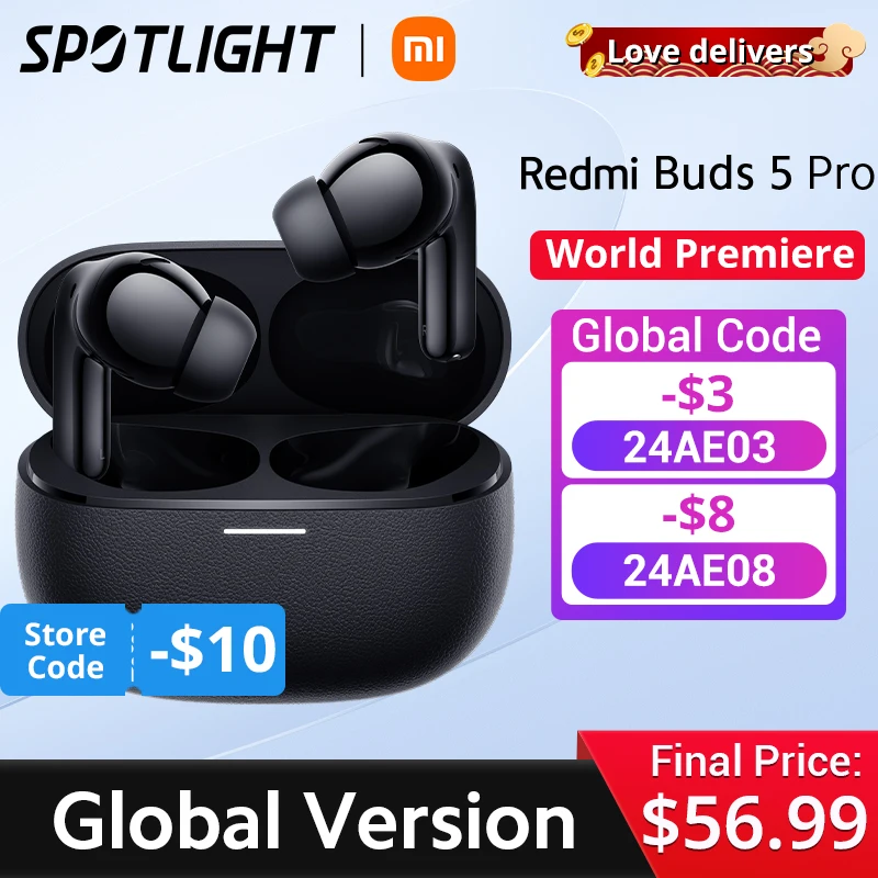 [World Premiere]Versione Globale Xiaomi Redmi Buds 5 Pro Fino A 52Db Cancellazione Attiva Nolse Batteria Lunga 38 Ore