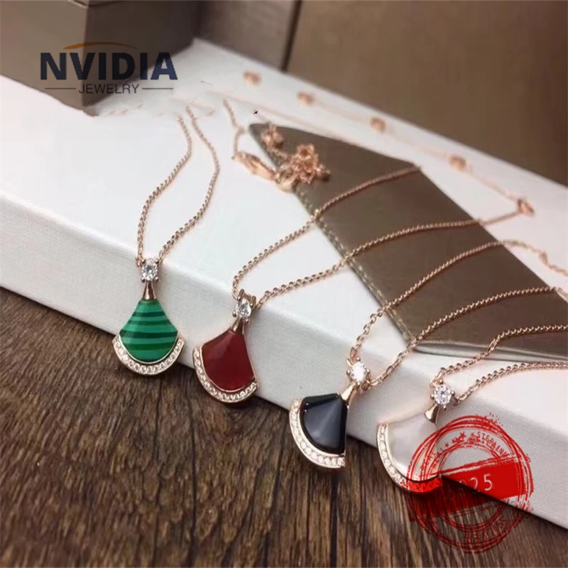 

2024 Fashion Hot Selling Jewelry BV Customized S925 Silver Luxury Fan shaped Ceramic Women Necklace Birthday Party Earrings Gift