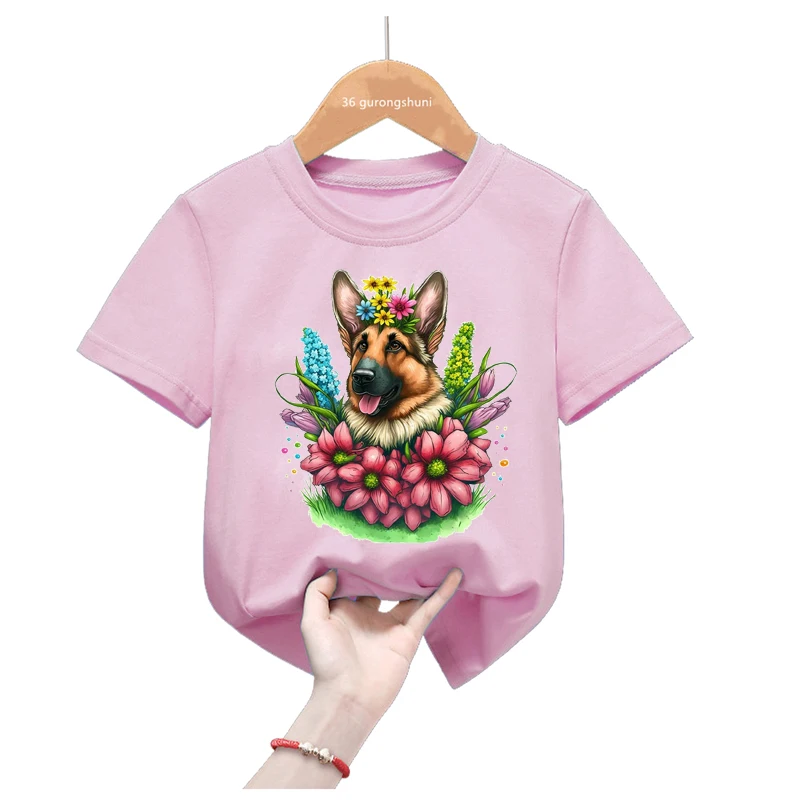 

Flower Puppy/Dachshund /Pug/Boston Terrier/Yorkshire/Teddy Dog Animal Print Pink T Shirt For Girls/Boys Kawaii Dog Kids Clothes