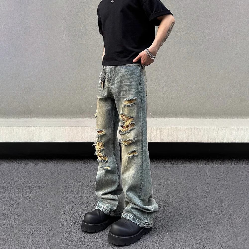 Ripped Jeans Men Vintage Trousers Streetwear Casual Fashion Hip Hop Street Punk Clothe Original New Kpop Loose Hole Denim Pants