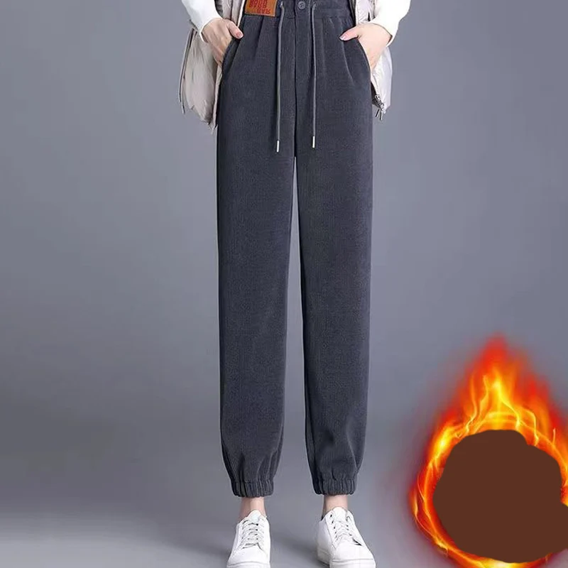 

Autumn Winter Plus Velvet Fashion Harajuku Trousers Women All Match Lady Pants High Waist Korean Harem Pant Thick Female Clothes