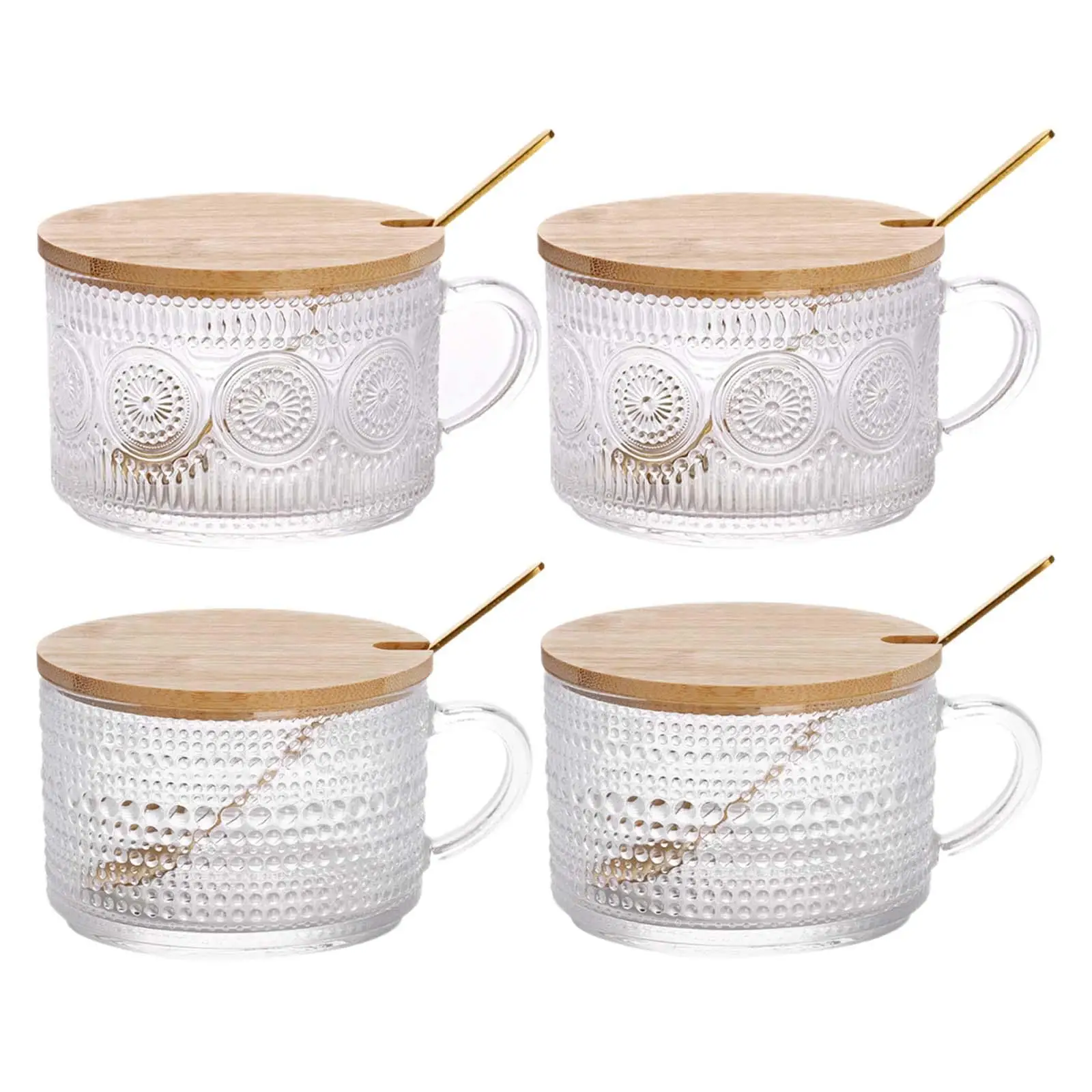 2 Pieces Glass Cup Housewarming Gifts with Handle Novelty with Lid Spoon Coffee Milk Mug for Cafe Hotel Kitchen Restaurant Home