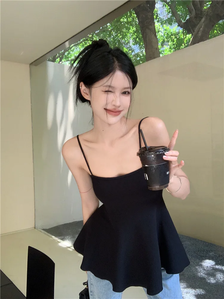 여성용 슬림 캐미솔 니트 조끼, 웨이스트 민소매 외부 착용, 작은 캐미솔 디자인 감각, 니치 이너 탑, 여름 신상