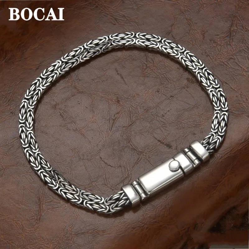 

BOCAI New 100% S925 Silver Italy Double Row Safety Grain Bracelet for Men and Women Retro Art Jewelry Accessories