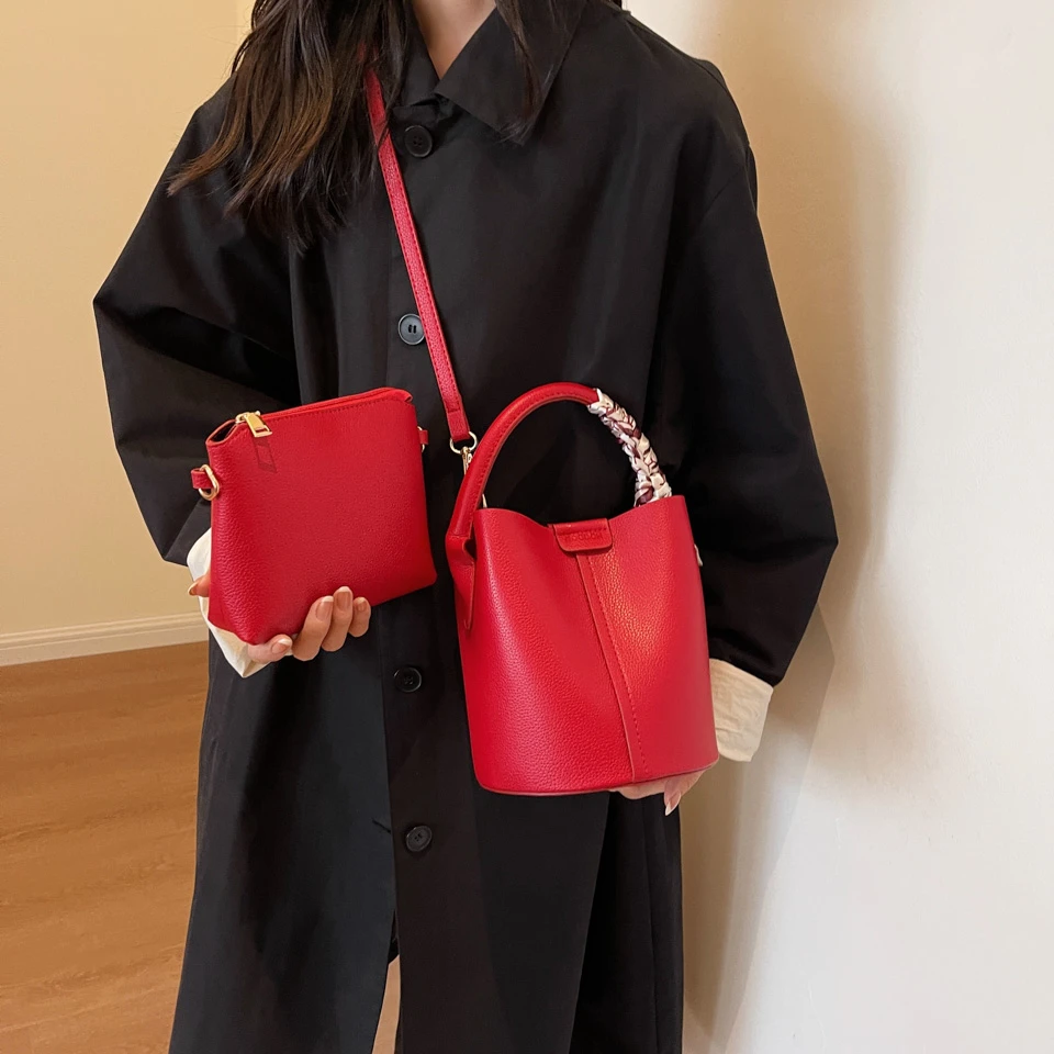 Hot Selling Simplicity High-End Women's Crossbody Bag Pu Material Versatile Bucket Bag Fashion Handbag Commuting