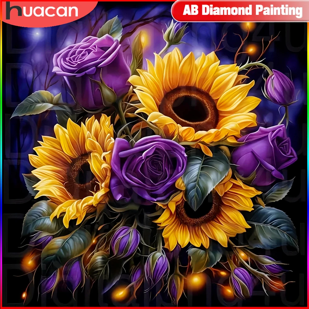 Huacan Diamond Painting, Broderie Diamant Painting Kit Complet Fleurs, Peinture Diamant Rond Artisanat Strass Point de Crx Painting pour Adultes, Décoration Intérieur 25x35cm