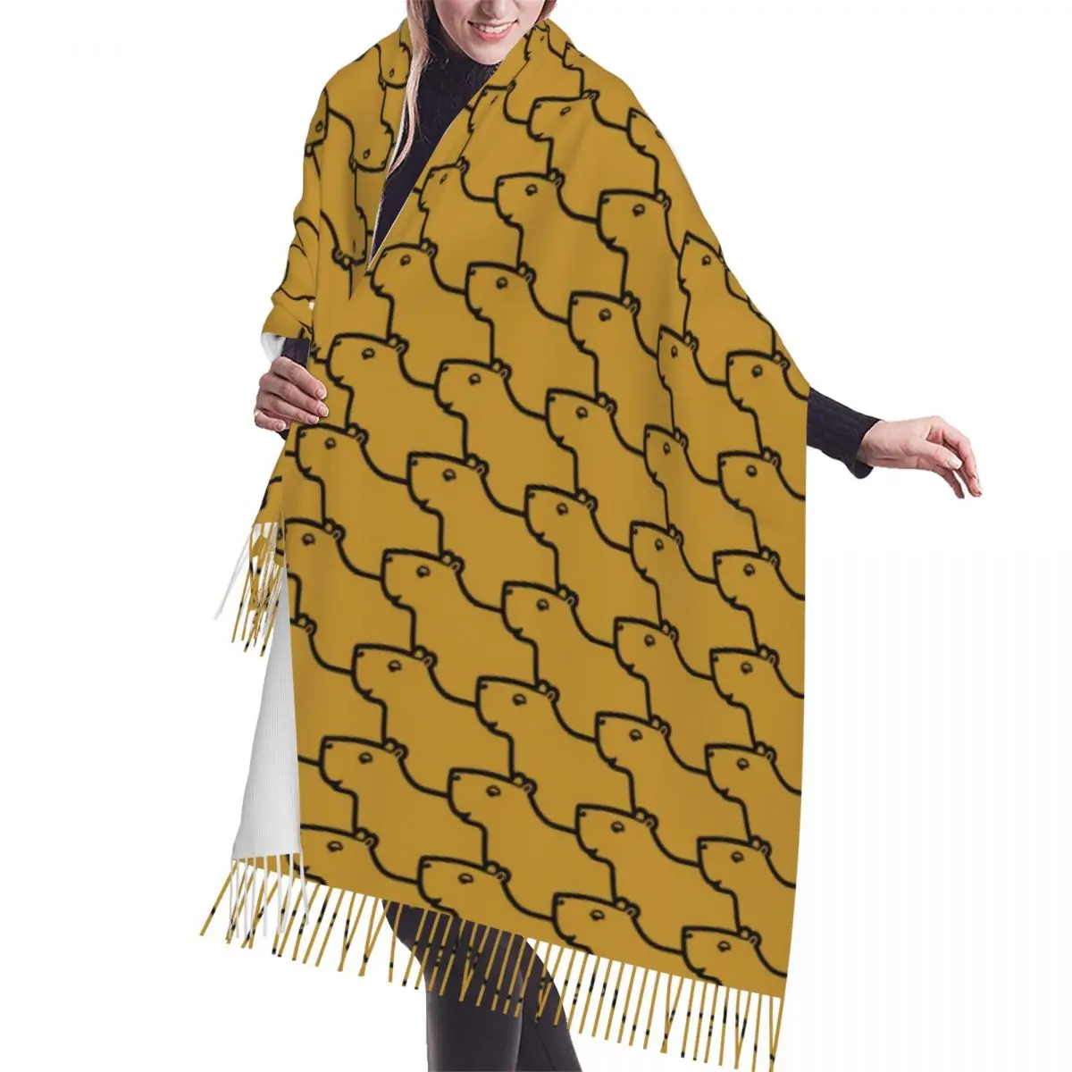 

Female Large Capybara Pattern Scarves Women Winter Thick Warm Tassel Shawl Wraps Fashion Versatile Female Scarf