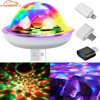 1PCS Car Led Auto USB Ambient Light DJ RGB Mini Colorful Music Sound USB-C Interface IOS Holiday Party Karaoke Home Welcome Lamp 1