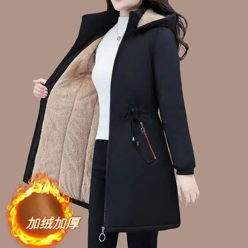 Fashion Fleece Thick Down Cottonpadded Jacket Women's Winter Long Loose Slim Hooded Winter Ladies Warm Cottonpadded Jacket Coat
