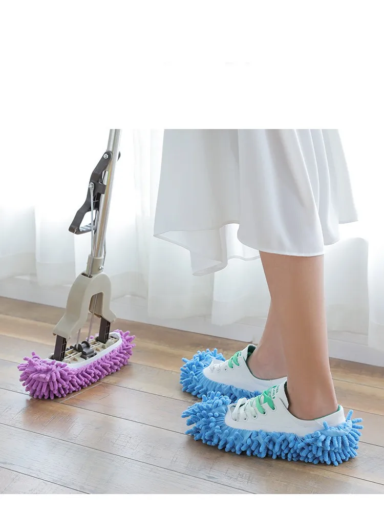 Cleaning Slippers 1Pair Lazy Shoes Cover Chenille Duster Slippers House Bathroom Floor Cleaning Mop Dust Cleaner