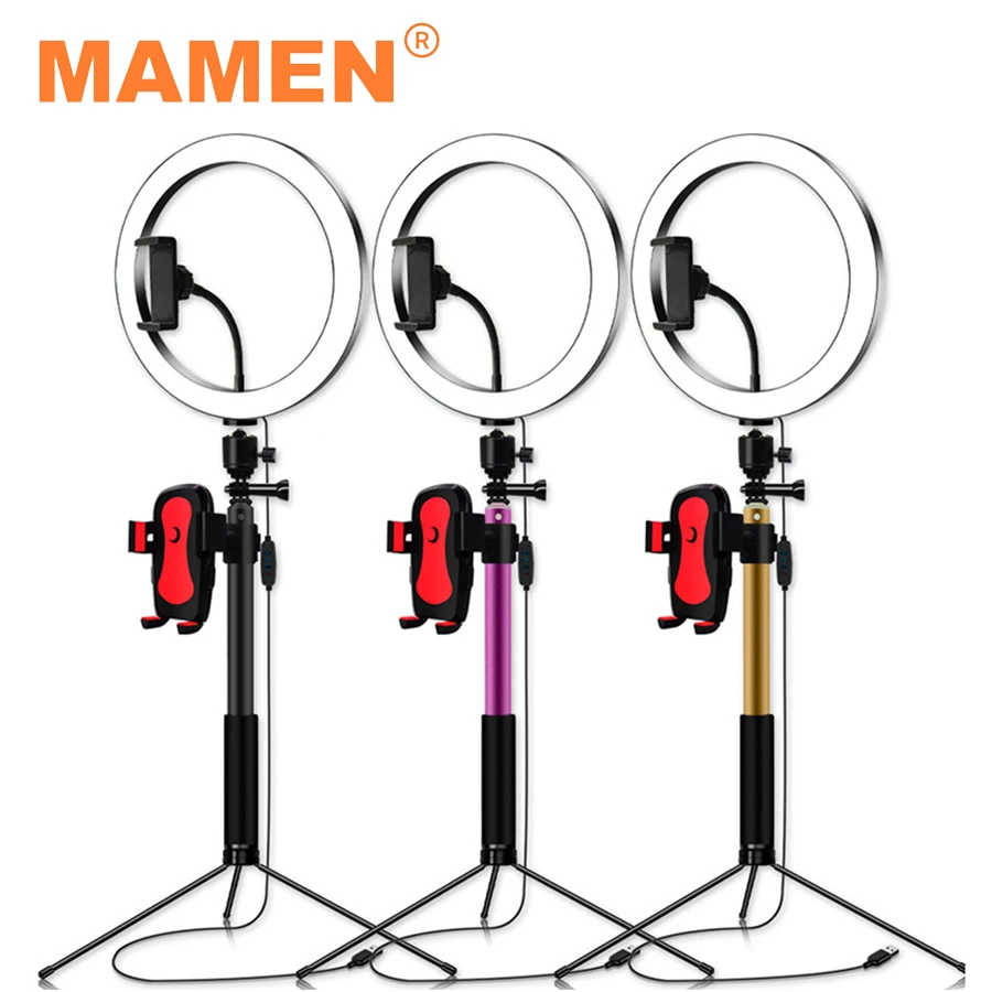 

MAMEN 16cm 20cm 26cm LED Ring Light with Tripod Phone Holder Live Streaming Light Kits for Tik tok YouTube Webcast Selfie Light